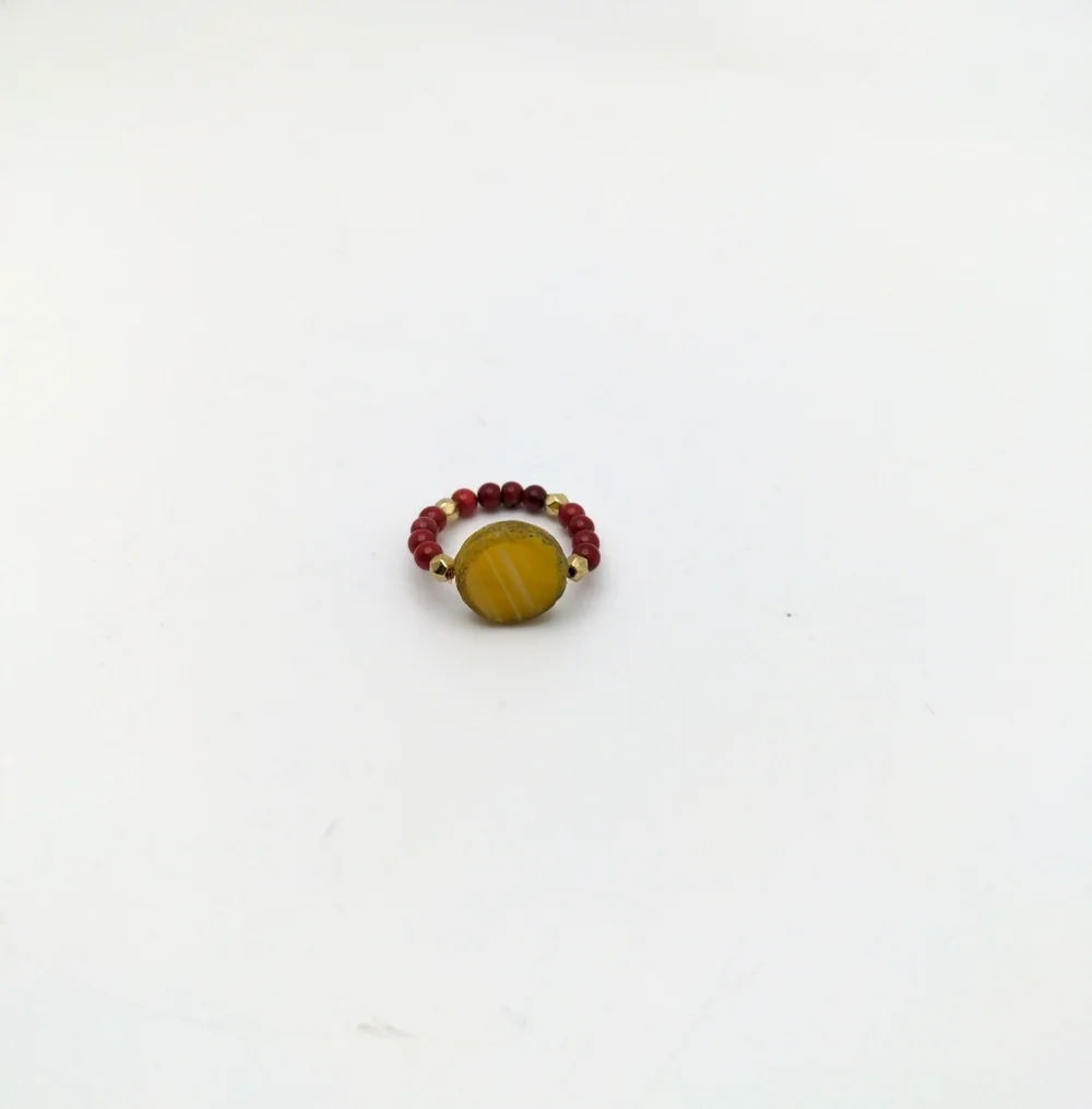 Yellow Medallion Seed Bead Ring